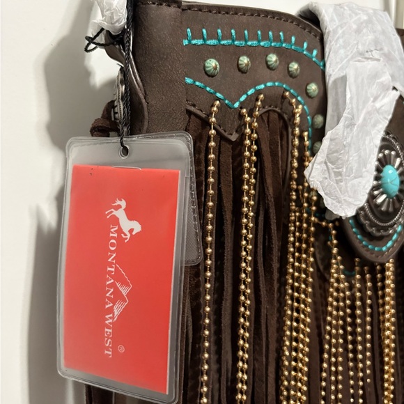 Montana West Brown Fringe Crossbody with Turquoise Accents - Picture 3 of 10